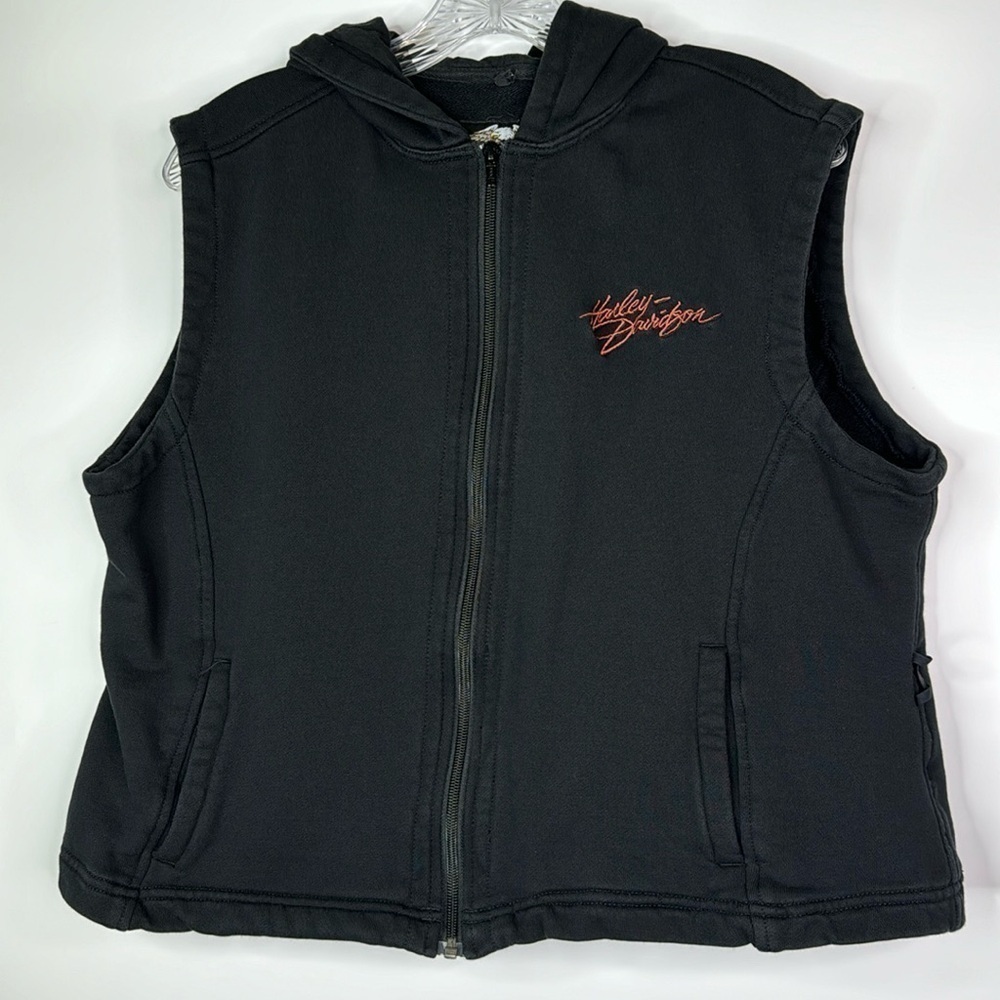 Harley Davidson Black Hooded Full Zip Vest Size 1W